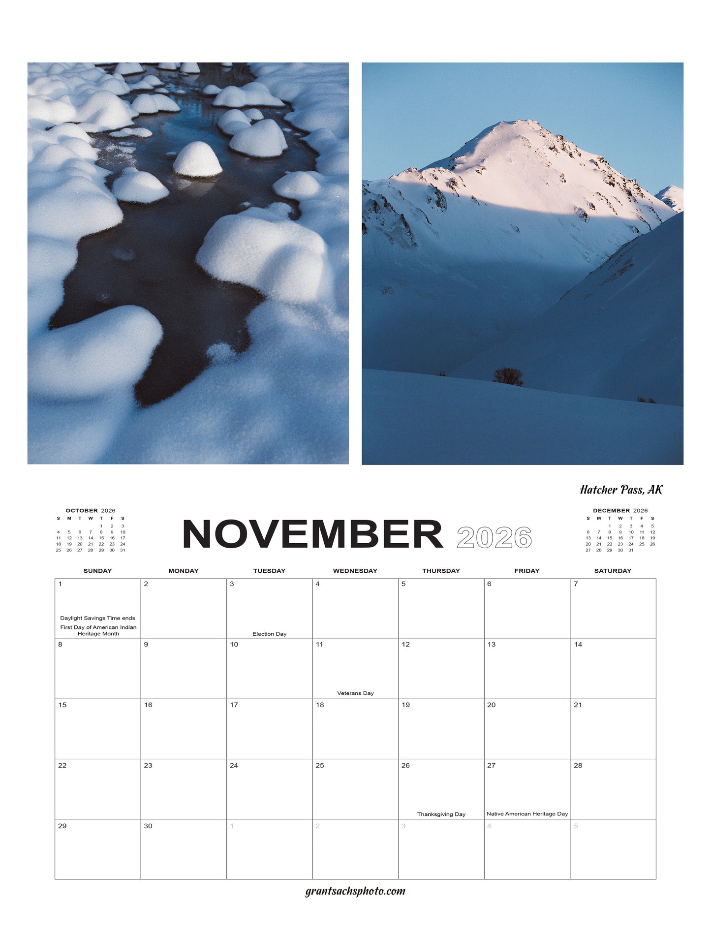 2026 Premium ALASKA Calendar  - Grant Sachs Photography